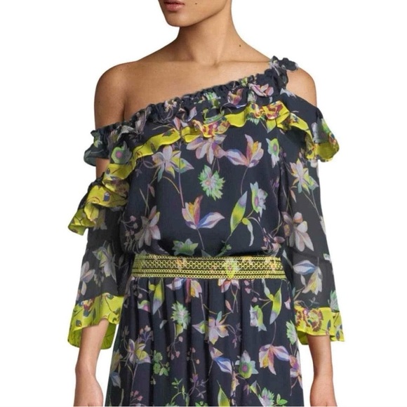 Tanya Taylor Tops - New Tanya Taylor Violet Garden-Print Off-The-Shoulder Silk Top, Size 0